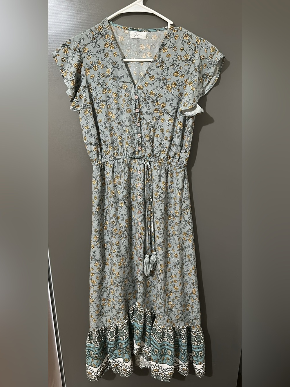 Light Blue Floral Tie-Waist Maxi Dress
